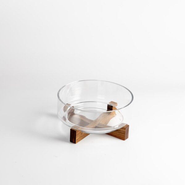 Glazen schaal met acacia standaard | 22 cm