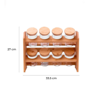 Bamboe kruidenrek met 8 glazen kruidenpotjes