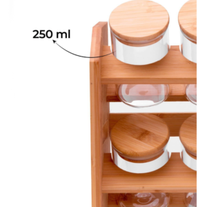 Bamboe kruidenrek met 8 glazen kruidenpotjes