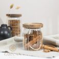 Voorraadpot ribbel met acacia houten deksel | 500 cc