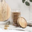 Voorraadpot ribbel met acacia houten deksel | 800 cc