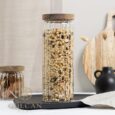 Voorraadpot ribbel met acacia houten deksel | 1300 cc