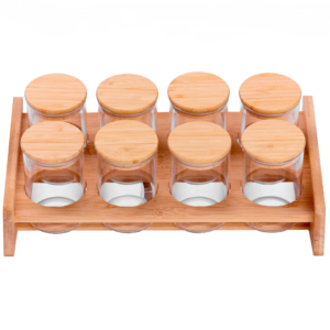 Bamboe kruidenrek met 8 glazen kruidenpotjes