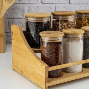 Bamboe kruidenrek met 7 glazen kruidenpotjes