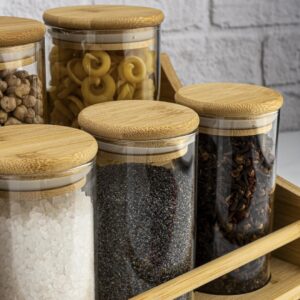 Bamboe kruidenrek met 7 glazen kruidenpotjes