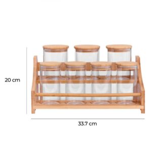 Bamboe kruidenrek met 7 glazen kruidenpotjes