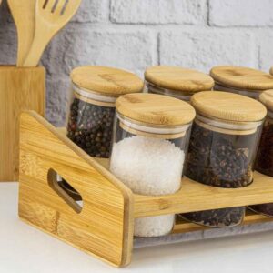 Bamboe kruidenrek met 8 glazen kruidenpotjes