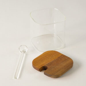 Acacia kruidenpotten set met lepels en houder | 3 stuks