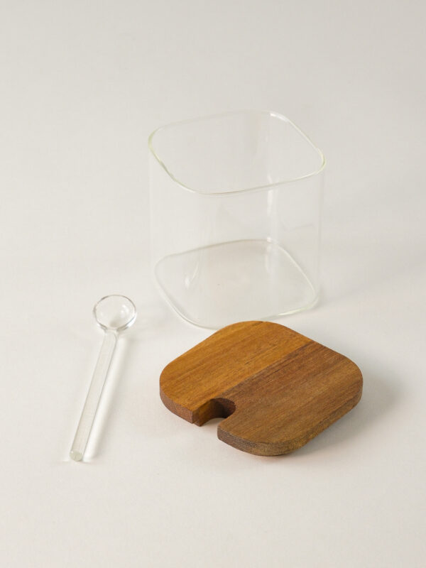 Acacia kruidenpotten set met lepels en houder | 3 stuks