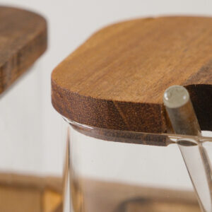 Acacia kruidenpotten set met lepels en houder | 3 stuks