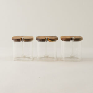 Acacia kruidenpotten set met lepels en houder | 3 stuks