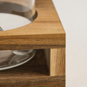 Acacia kruidenpotten set met lepels en houder | rond | 3 stuks