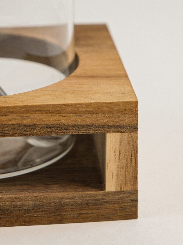 Acacia kruidenpotten set met lepels en houder | rond | 3 stuks
