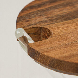 Acacia kruidenpotten set met lepels en houder | rond | 3 stuks