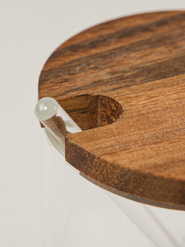 Acacia kruidenpotten set met lepels en houder | rond | 3 stuks