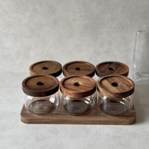 Acacia kruidenpotten set met houder | 7-delig