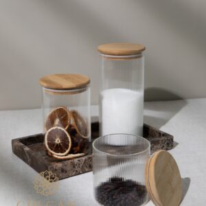 Voorraadpot ribbel met bamboe deksel | Glas | 1300 ml