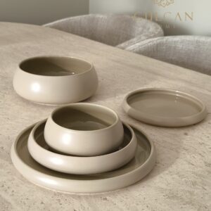 Chubby serviesset porselein | 24-delig voor 6 personen | Mat beige