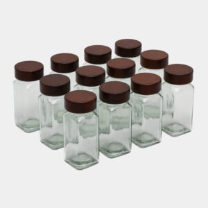 Kruidenpotjes met acacia houten deksel | 12 stuks | Incl. houder