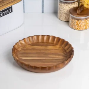 Acacia houten serveerschaal geribbeld | 25 cm