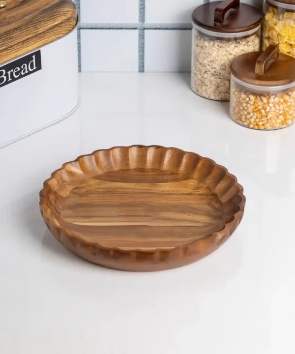 Acacia houten serveerschaal geribbeld | 25 cm