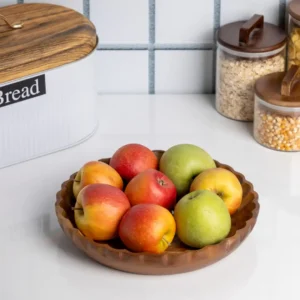 Acacia houten serveerschaal geribbeld | 25 cm