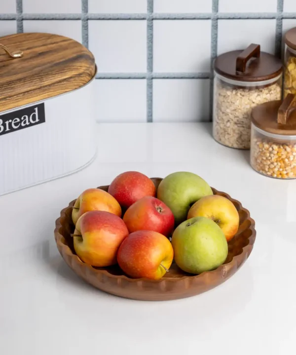 Acacia houten serveerschaal geribbeld | 25 cm