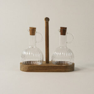 Acacia houten olie-en-azijnstel | Borosilicaatglas