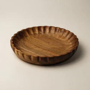 Acacia houten serveerschaal geribbeld | 25 cm