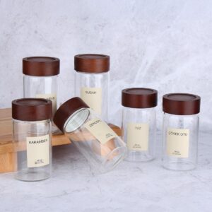 Lilu acacia kruidenpotjes rond | incl. etiketten | 6 stuks | 300 ml