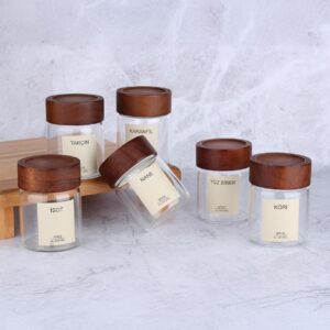 Lilu acacia kruidenpotjes rond | incl. etiketten | 6 stuks | 200 ml