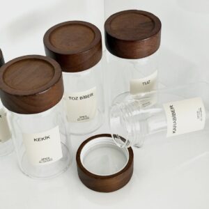 Lilu acacia kruidenpotjes rond | incl. etiketten | 6 stuks | 300 ml