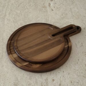 Acacia serveerplank rond met handgreep | 35,8 cm