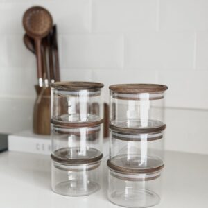 Voorraadpot met acaciahouten deksel | Rond | 6 stuks | 300 ml