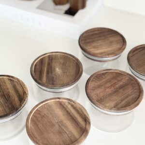 Voorraadpot met acaciahouten deksel | Rond | 6 stuks | 300 ml