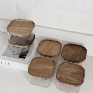 Voorraadpot met acaciahouten deksel | vierkant | 6 stuks | 350 ml