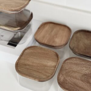 Voorraadpot met acaciahouten deksel | vierkant | 6 stuks | 350 ml