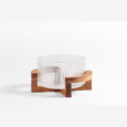 Ripple glazen saladeschaal met acacia houten houder | 22,2 cm
