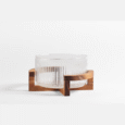 Ripple glazen saladeschaal met acacia houten houder | 24,5 cm