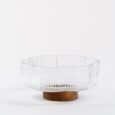 Clover glazen schaal op acacia houten voet | 20,5 cm