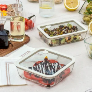 Vershoudbak vierkant | 1150 ml | Beige-transparant