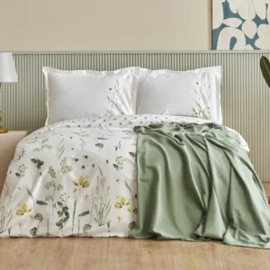 Karaca Home Herbal tweepersoons dekbedovertrekset | Groen-wit