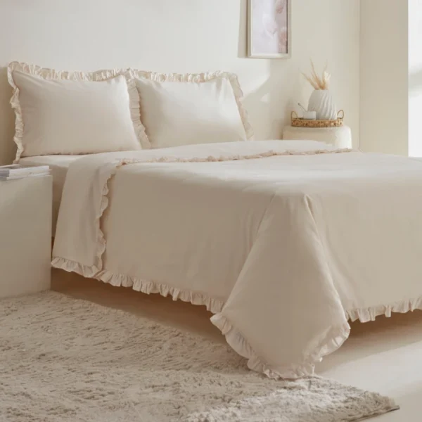 Karaca Home Pure Ruffle king size dekbedovertrekset | Ecru
