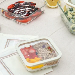 Vershoudbak vierkant | 600 ml | Beige-transparant