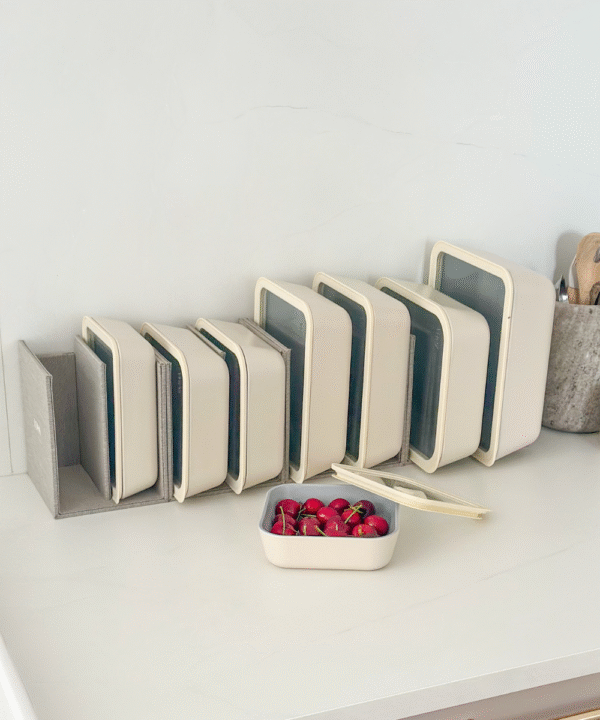 Vershoudbakjes voordeelset | 12-delig | Incl. houders | Beige