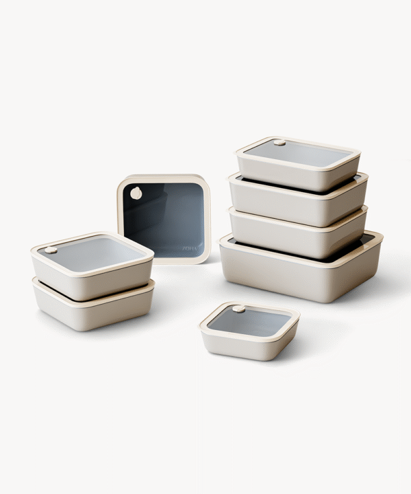 Vershoudbakjes voordeelset | 12-delig | Incl. houders | Beige