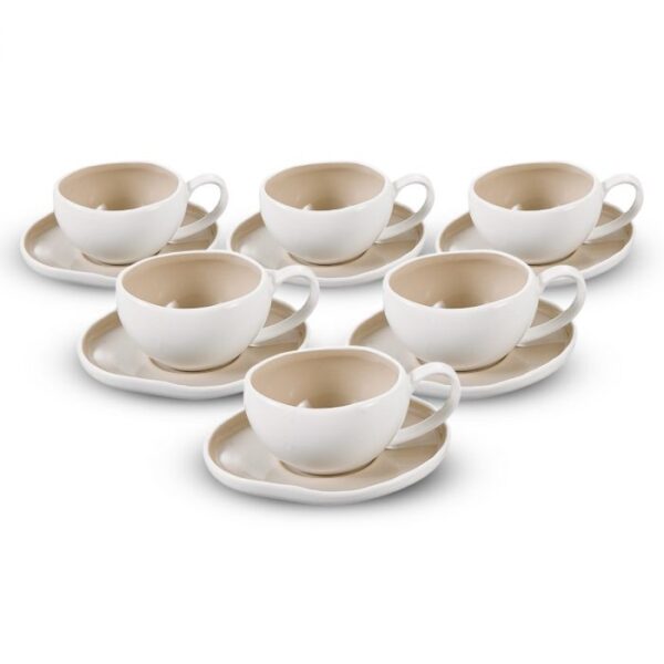 Bricard Barles koffiekopjes beige-wit | 12-delige set | 225 ml