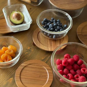 Glazen vershoudbakje met acaciahouten deksel rond | 1300 ml