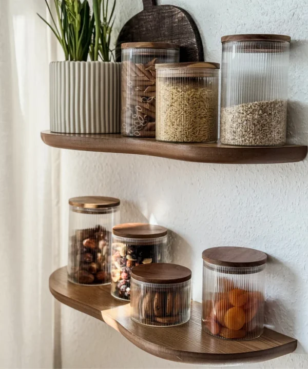 Voorraadpot Stripe met acaciadeksel | 2 stuks | 1500 ml