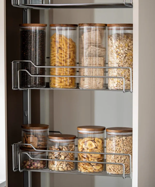 Voorraadpot Stripe met acaciadeksel | 2 stuks | 1500 ml